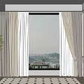Elegant Beige And White Sheer Curtains For Modern Living Room Window With Plant