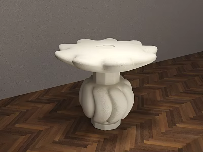 White Flower Shaped Dining Table With Petal Designed Base On Herringbone Pattern Wooden Floor 3d model