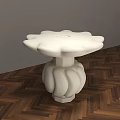 White Flower Shaped Dining Table With Petal Designed Base On Herringbone Pattern Wooden Floor 3d model
