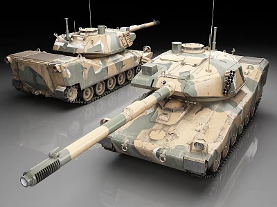 Two Military Tanks With Camouflage Paint And Long Barrels On 3d model