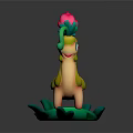 3D Floral Creature Character With Pink Flower Green Stem And Yellow Pink Body On Green Base