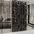 Elegant Modern Bedroom Accent Wall With Geometric Patterns And Gold Lighting Fixtures