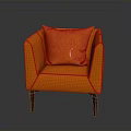 Orange Fabric Armchair With Matching Pillow And Wooden Legs For Living Room