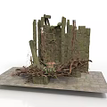 Modern Scene Featuring Stone Structure With Twigs Moss And Slate Platform 3d model