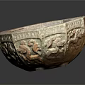 Decorative Carved Hexagonal Stone Bowl With Intricate Patterns And Brown Surface 3d model
