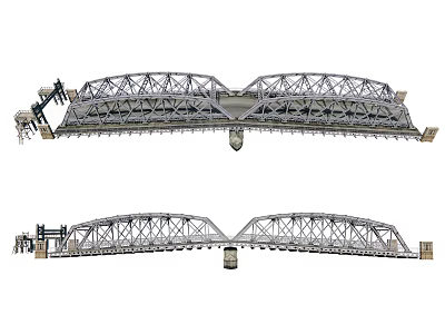 Steel Truss Bridge Design Featuring Symmetrical Structure And Support Elements 3d model