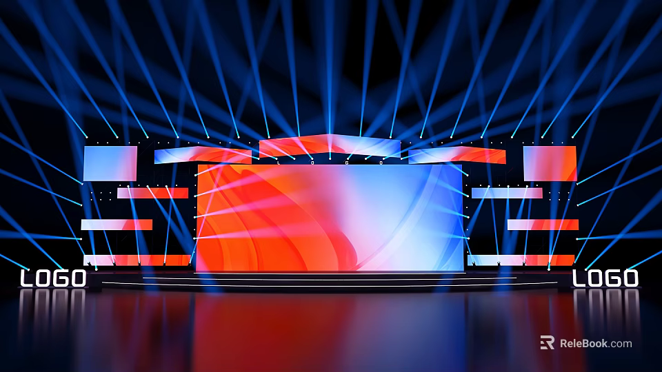 Modern Stage Design With Colorful Gradient LED Screen And Dynamic Lighting Effects 3d model 