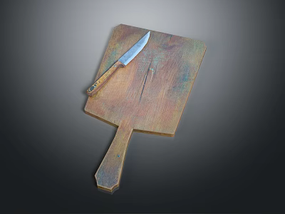 Wooden Cutting Board With Sharp Knife For Kitchen Food Preparation 3d model