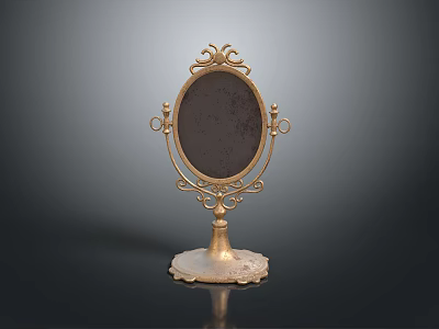 Elegant Ornate Vanity Mirror With Gold Metal Frame And Marble Base 3d model