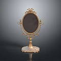 Elegant Ornate Vanity Mirror With Gold Metal Frame And Marble Base