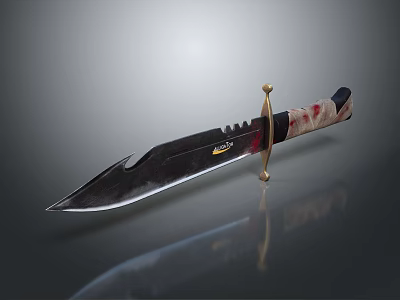 Sharp Black Blade Weapon With Golden Accents Textured Handle And Reflective Surface 3d model