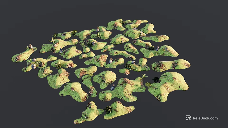 Natural Garden Landscape Design With Irregular Green Terrain And Small Plants 3d model 