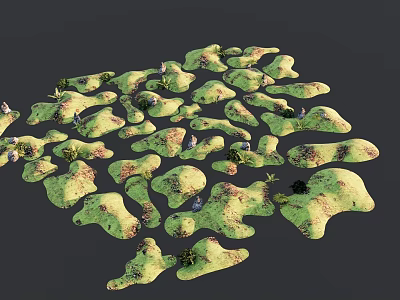 Natural Garden Landscape Design With Irregular Green Terrain And Small Plants 3d model