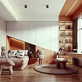 Bright Modern Kids Room Interior With Cozy Bed Bookshelf Round Rug And Wooden Floor