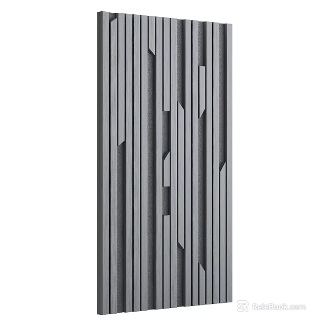Modern Interior Background Wall With Vertical Stripes And Geometric Cutouts Gray Texture 3d model 