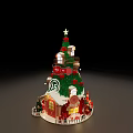 Christmas Tree Shaped Decoration With Red Base Green Top Star Windows And White Fence