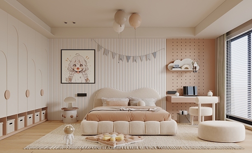 Modern Children's Room Minimalist Cream Children's Room 3d model