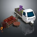 Furniture Set Including Vintage Sofa Coffee Table Cabinet And Tricycle With Purple Flowers