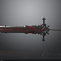 3D Rendered Red And Silver Sword With Ornate Spiked Design And Gemstone Core