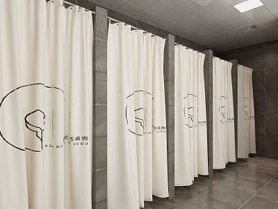SPA Sauna Changing Cubicles With White Curtains And Gray Walls 3d model