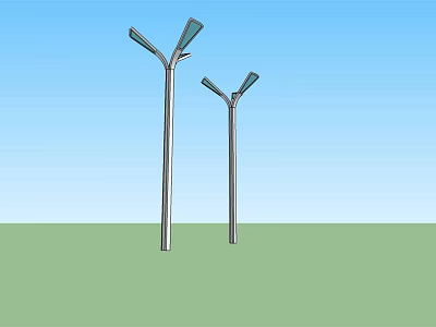 Modern Outdoor Street Lights With Metal Pole And Double Light Arms In Outdoor Setting 3d model