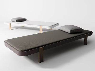 Sleek Modern Sofa Bench With White And Dark Brown Upholstered Seats And Wooden Legs 3d model