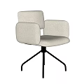 Modern Beige Upholstered Office Chair With Armrests And Black Metal Base