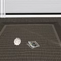 Square Rug Light Brown Woven Texture with Tennis Ball Open Magazine on Wooden Floor