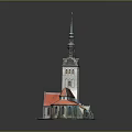 Historic Church Building With Tall Spire And Red Roof Architecture