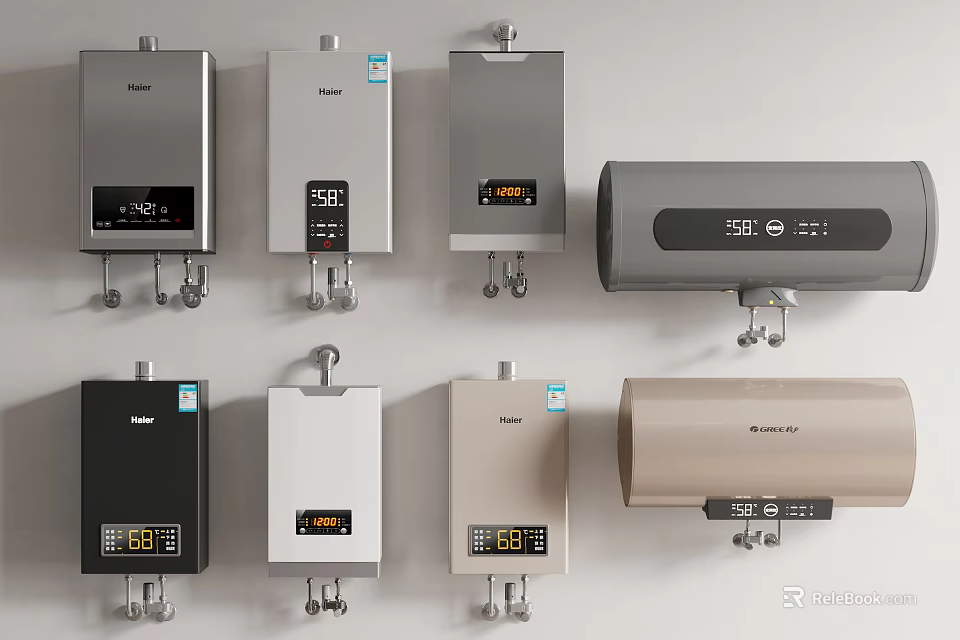 Various Styles Digital Display Water Heaters In Different Colors For Home Use 3d model 