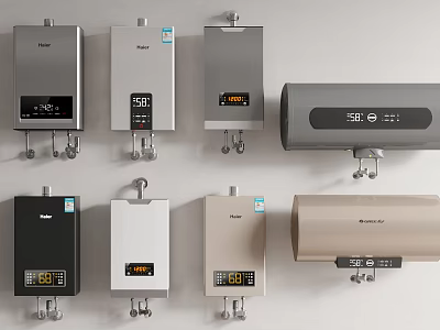 Various Styles Digital Display Water Heaters In Different Colors For Home Use 3d model
