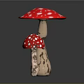 Large and Small Red Mushrooms with White Spots and Brown Stems on Black Background