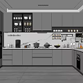 Modern Grey Kitchen With Stainless Steel Refrigerator Cabinets And Countertop Appliances Near Window Plant