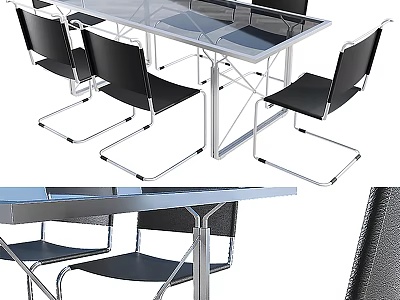 Contemporary Conference Table With Metal Frame And Black Office Chairs 3d model