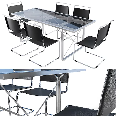 Contemporary Conference Table With Metal Frame And Black Office Chairs 3d model