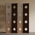 Wooden Room Divider With Clover Shaped Carved Patterns And Different Wood Tones