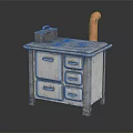Vintage Metal Stove with Drawers Copper Pipe and Small Container on Top