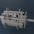 Industrial Equipment Cutaway View With Metal Shaft Gears Spring And Blue Casing