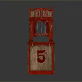 TINKER'S Red Vintage Display Cabinet With Number 5 And Wooden Frame Design