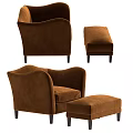 Brown Velvet Ottoman With Armchair And Black Wooden Legs For Living Room