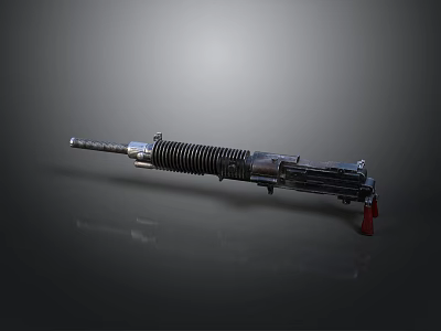 Detailed 3D Model Weapon With Black Silver Metal Spring Mechanism Reflective Surface And Gray Background 3d model