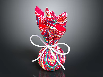 Colorful Patterned Food Gift Package Tied With White Ribbon Bow 3d model