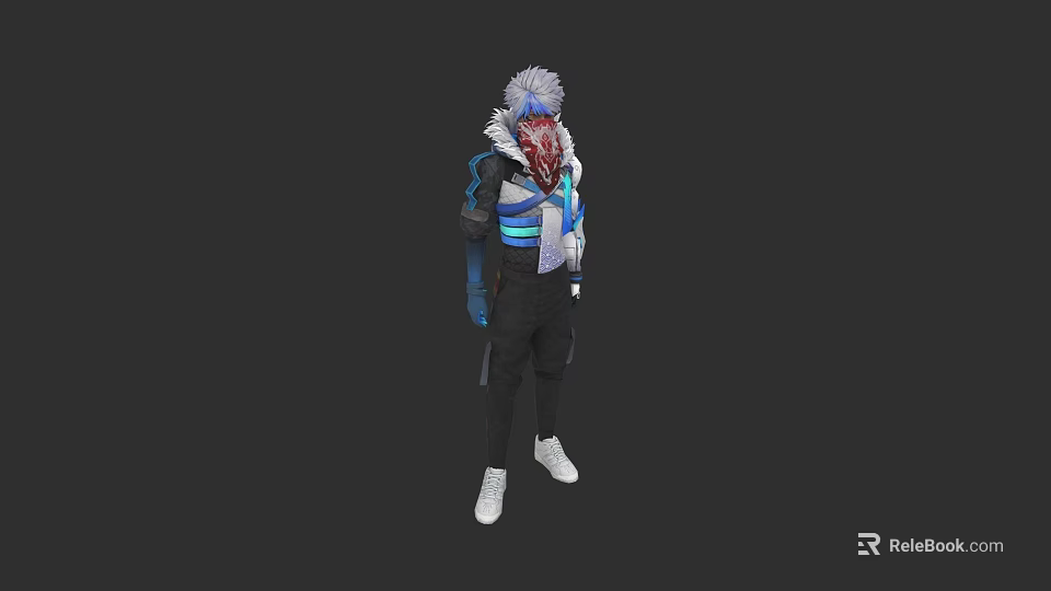 Game And Movie Character With White Hair Red Mask Blue Fur Collar Jacket Black Pants 3d model 