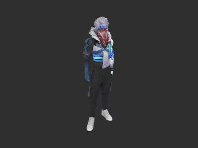 Game And Movie Character With White Hair Red Mask Blue Fur Collar Jacket Black Pants 3d model