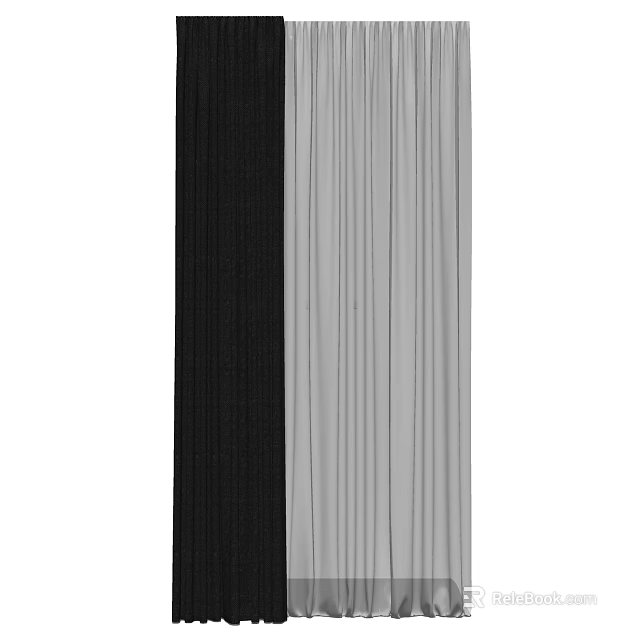 Modern Black and Gray Pleated Curtains With Textured Design For Home Interior 3d model 