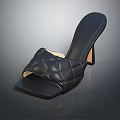 Black Quilted High Heel Sandals with Square Toe and Slim Heel Design