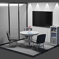 Modern Public Office Space With Round Table Chairs TV Screen Shelf And Flower Vase