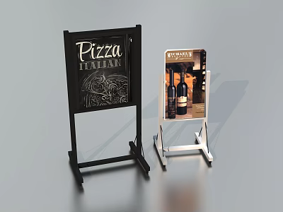 Black White Decorative Display Stand Set With Chalkboard Menu And Wine Bottle Poster 3d model