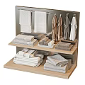 Neat Display Shelf With Folded And Hanging Towels In Gray White Tones