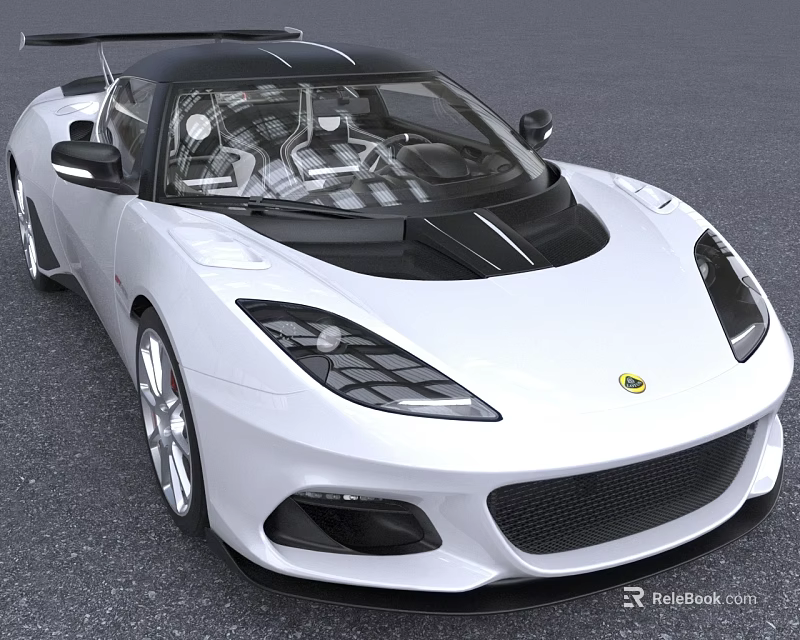 Lotus White Sports Car With Black Roof Sleek Design And Aerodynamic Features 3d model 